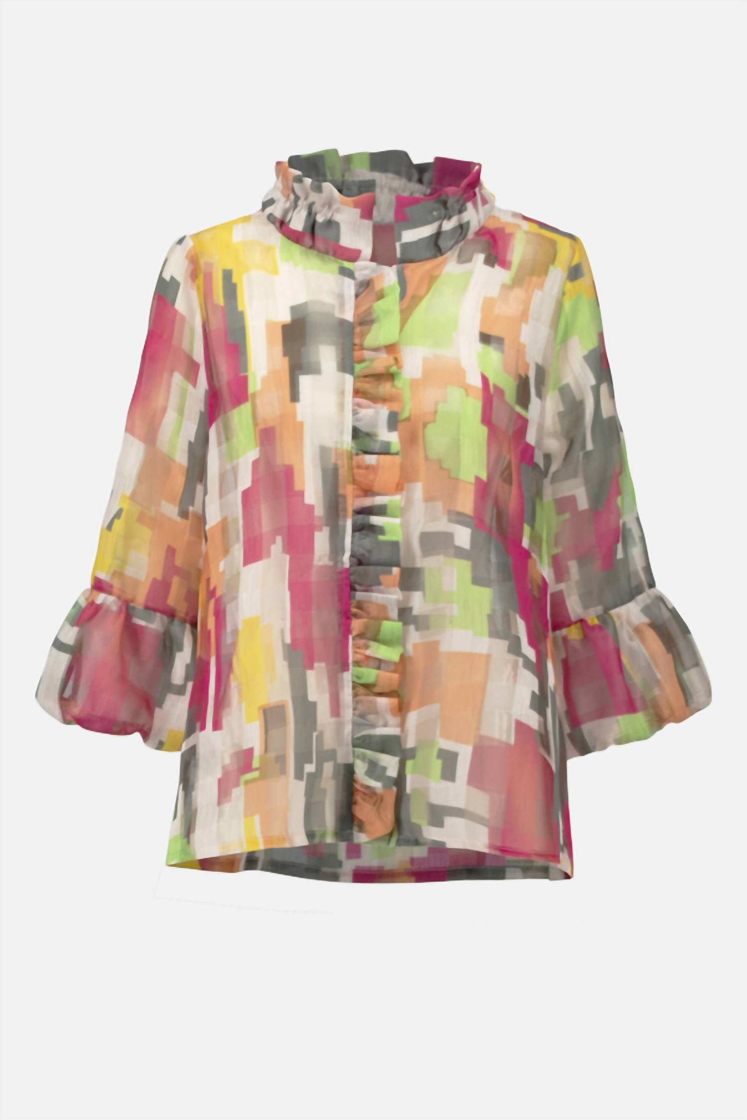 GEO PRINT RUFFLED JACKET