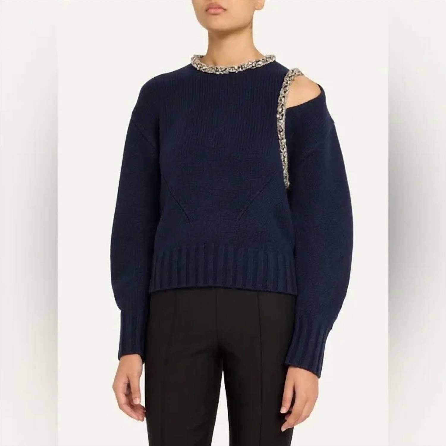 JONATHAN SIMKHAI Monroe Embellished Pullover in blue - women's sweater