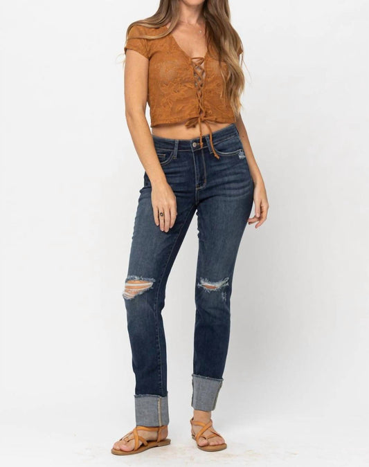 Judy Blue - Mid Rise Minimal Destroy Straight Jeans