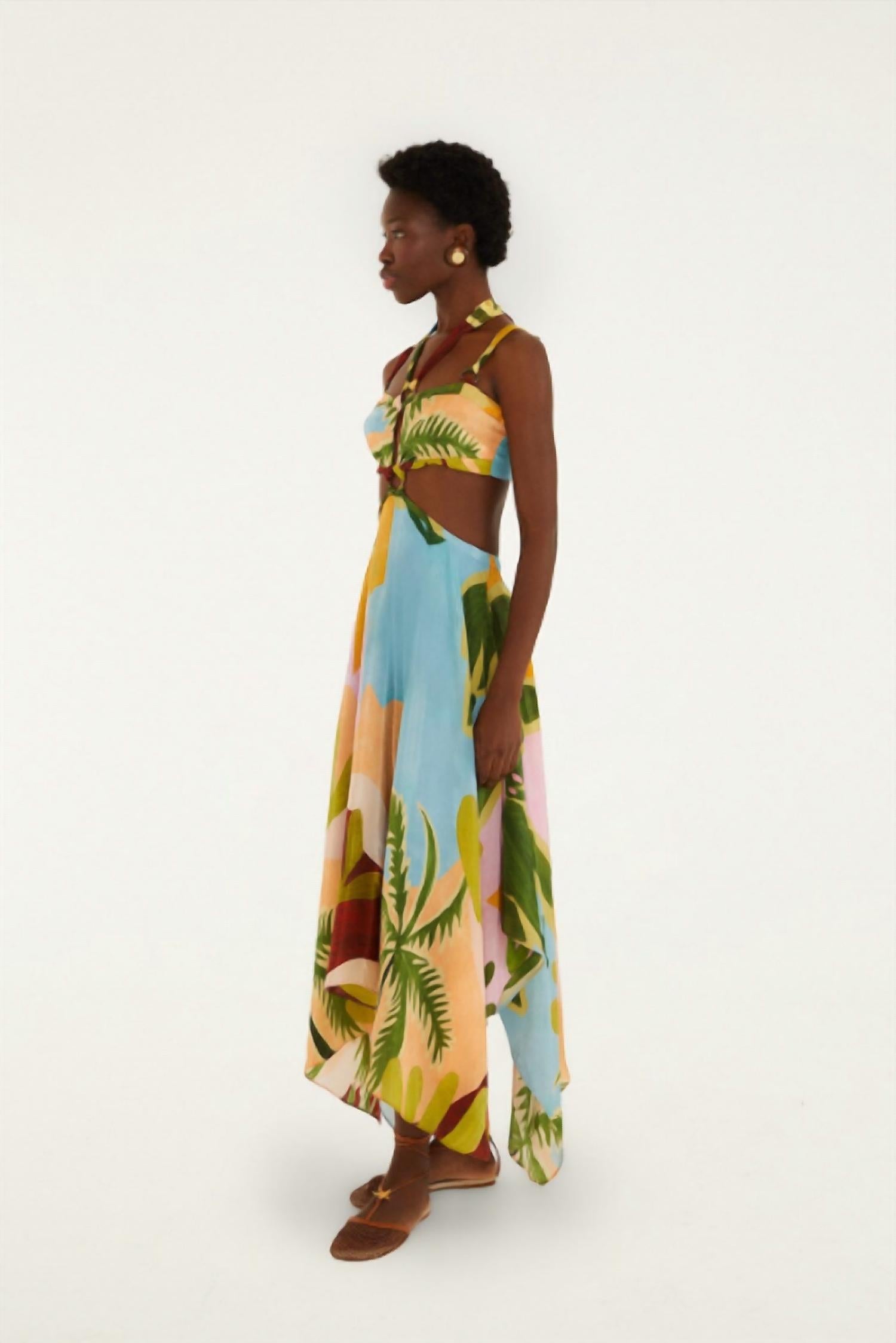 Farm Rio - Tropical Painting Cut-out Buckles Maxi Dress
