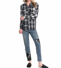 Tru Luxe - Half Zip Front Mixed Plaid Shirt