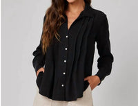 Bella Dahl Pintuck Button Down Shirt in black - women's shirt