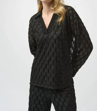 Joseph Ribkoff - V-neck Collared Long Sleeve Top