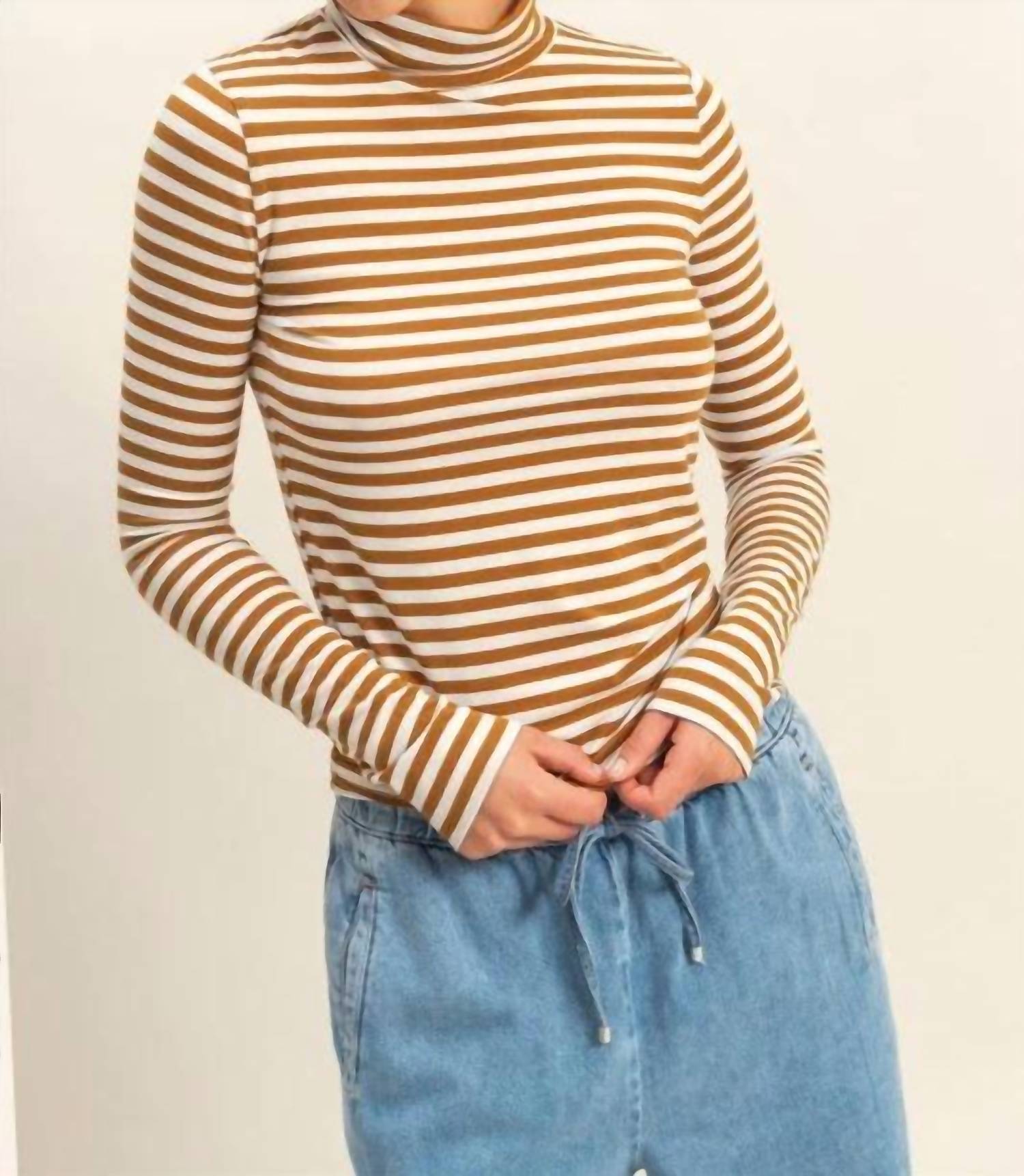 Bluivy - Striped Turtle Neck Sweater