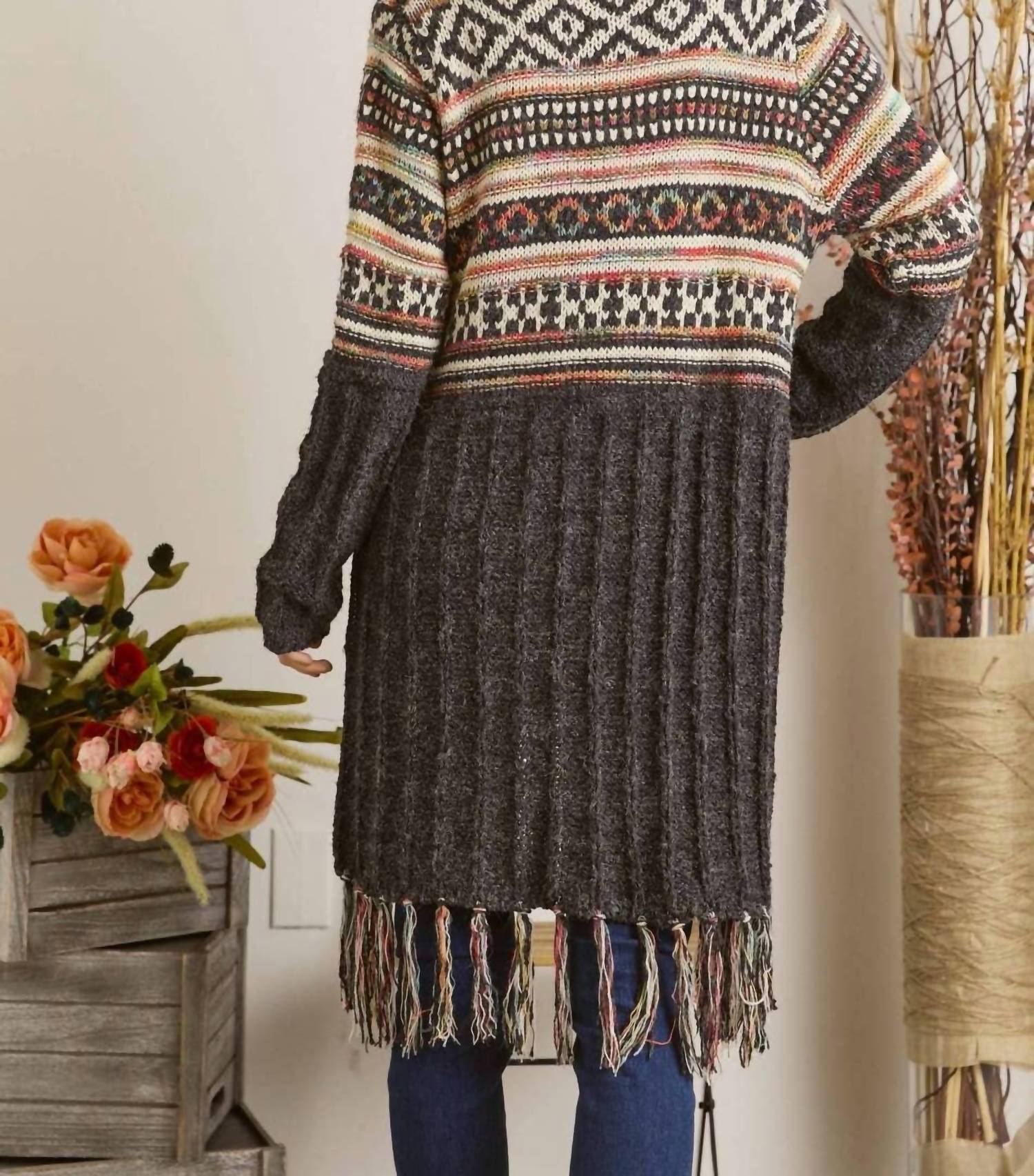 Adora - Maya Fringe Hem Aztec Cardigan