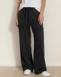 Indie & Co Hannah Mineral Washed Cargo Pants in black - women's pants