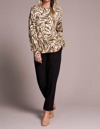 Tribal - Lightweight Printed Long-sleeve Funnel Neck Sweater