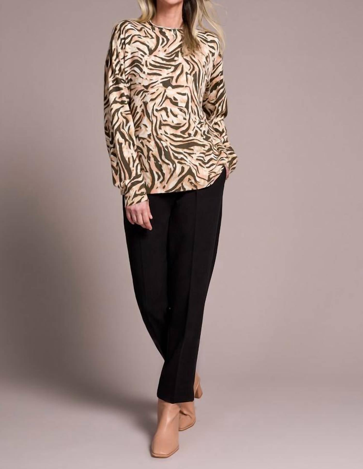 Tribal - Lightweight Printed Long-sleeve Funnel Neck Sweater