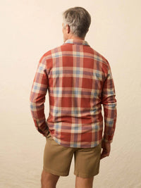 Faherty Double Pocket Legend Sweater Shirt in copper falls plaid - men's shirt - detail view