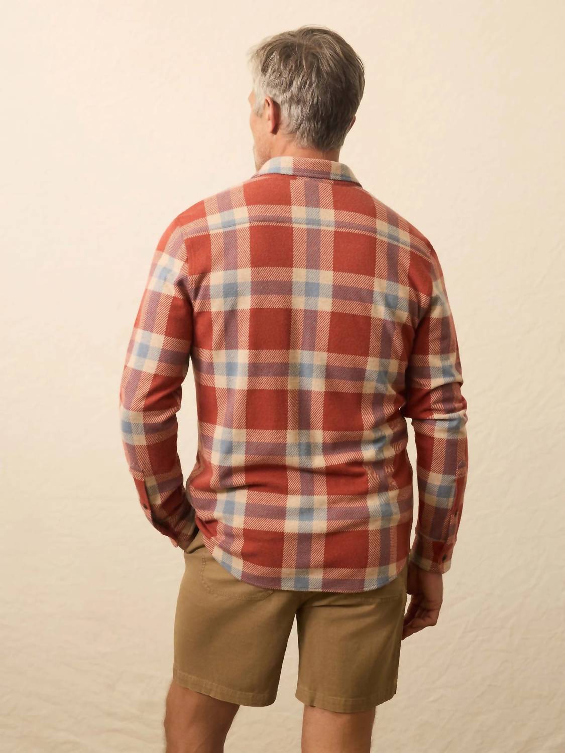 Faherty Double Pocket Legend Sweater Shirt in copper falls plaid - men's shirt - detail view