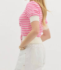 entro Poppy V-neck Sweater Top in pink - women's blouse - alternate view