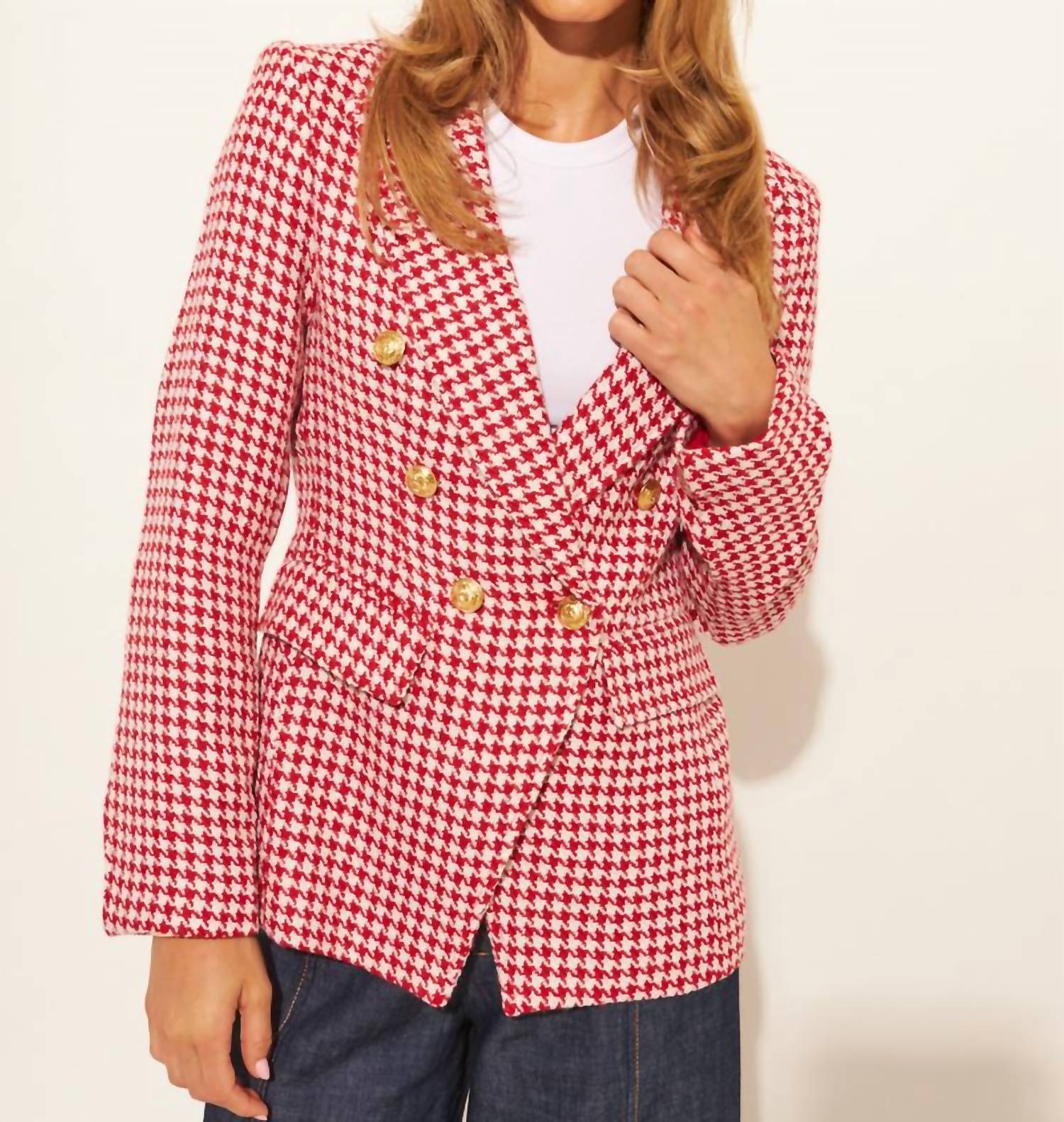 John + Jenn - Cherry Houndstooth Blazer