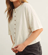 Miou Muse - Button Down Round Neck Half Sleeve Top
