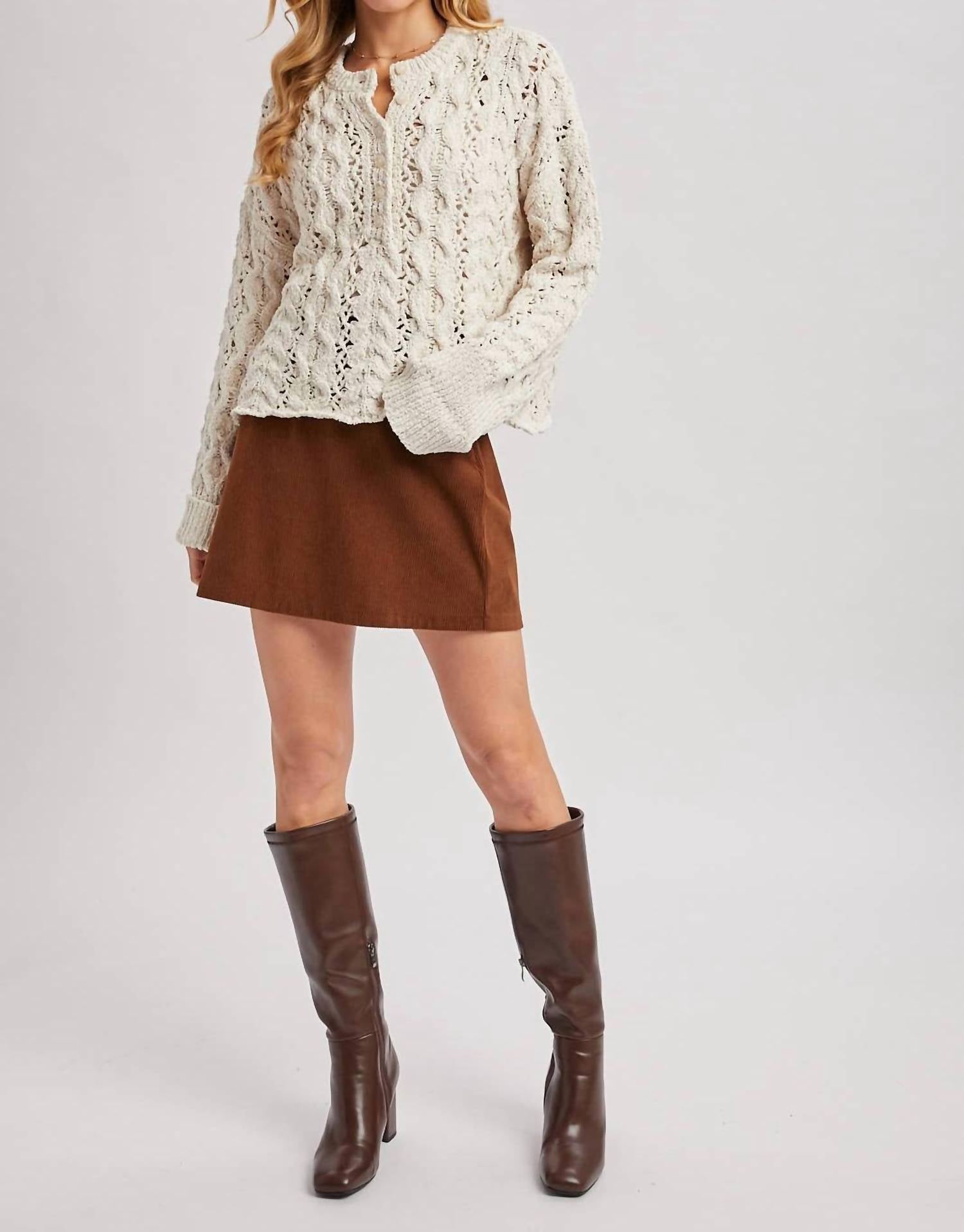 Bluivy - Half-button Down Open Knit Sweater