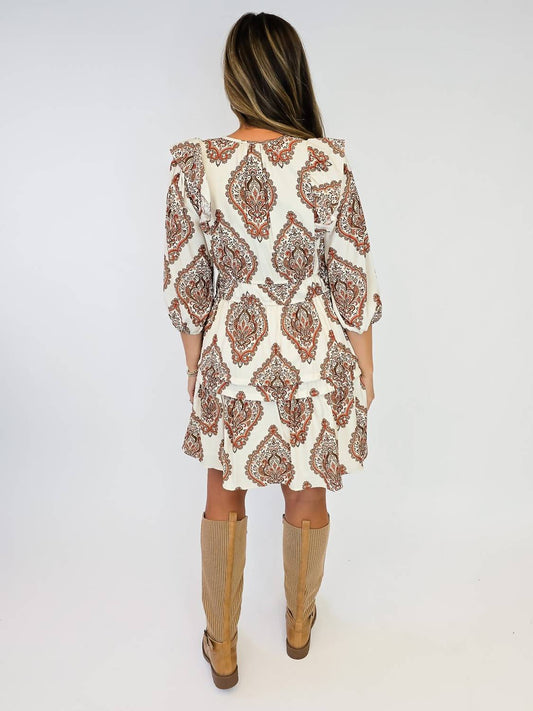 Hayden La - Boho Puff Sleeve Print Short Dress