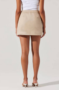 ASTR Women's Chana Pleated Wrap Mini Skirt in beige - women's skirt - detail view