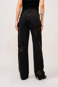 Blue B - Lace Patchwork Straight Leg Jeans