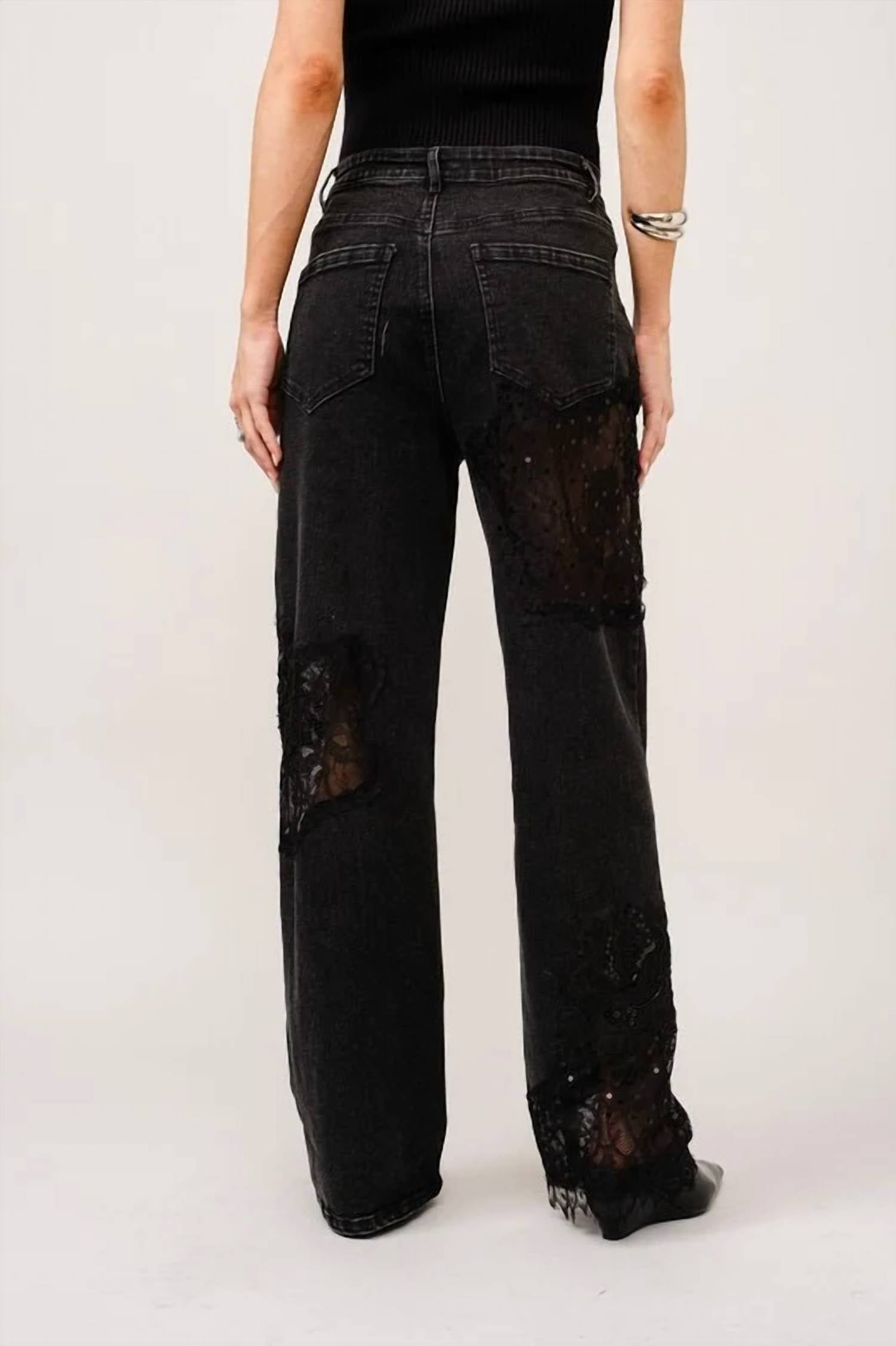 Blue B - Lace Patchwork Straight Leg Jeans