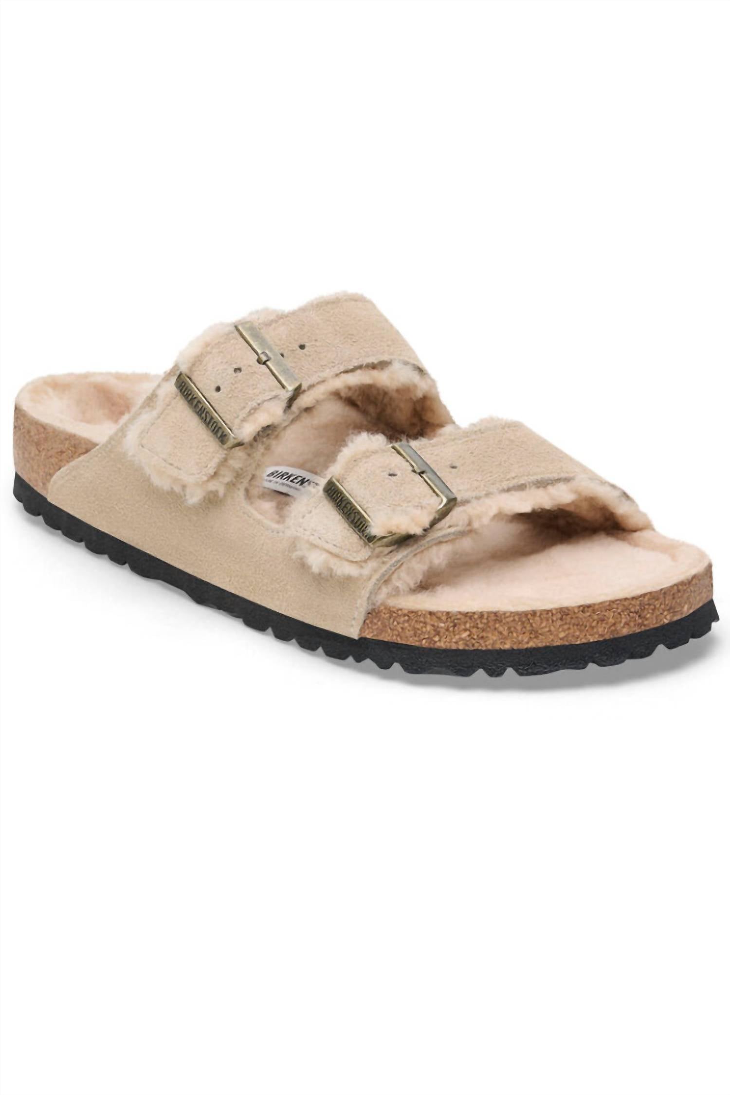 BIRKENSTOCK Unisex Arizona Shearling Suede Sandals in taupe - women's sandal