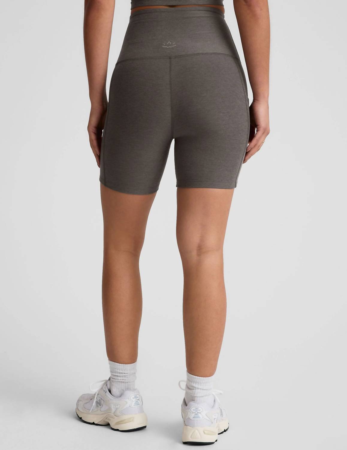 BEYOND YOGA Spacedye Keep Pace Biker Shorts in true gray heather - women's shorts - alternate view
