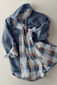 Urban Daizy - Plaid Lined Corduroy Flannel Shacket