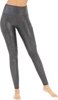 Spanx Faux Leather Moto Leggings in veryblack - women's pants - detail view
