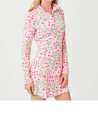 Lilly Pulitzer Justine Half Zip Pullover Sweatshirt in conch shell pink lil sunny daisies - women's top - detail view