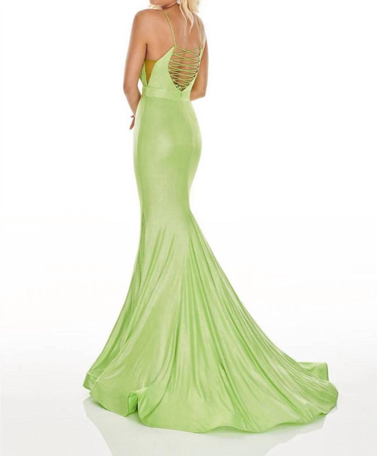 Rachel Allan - Lace-up Back Stretch Jersey Mermaid Prom Gown