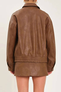 DAZE Icon Boyfriend Zip Up Bomber Jacket in vintage sable - women's jacket - detail view