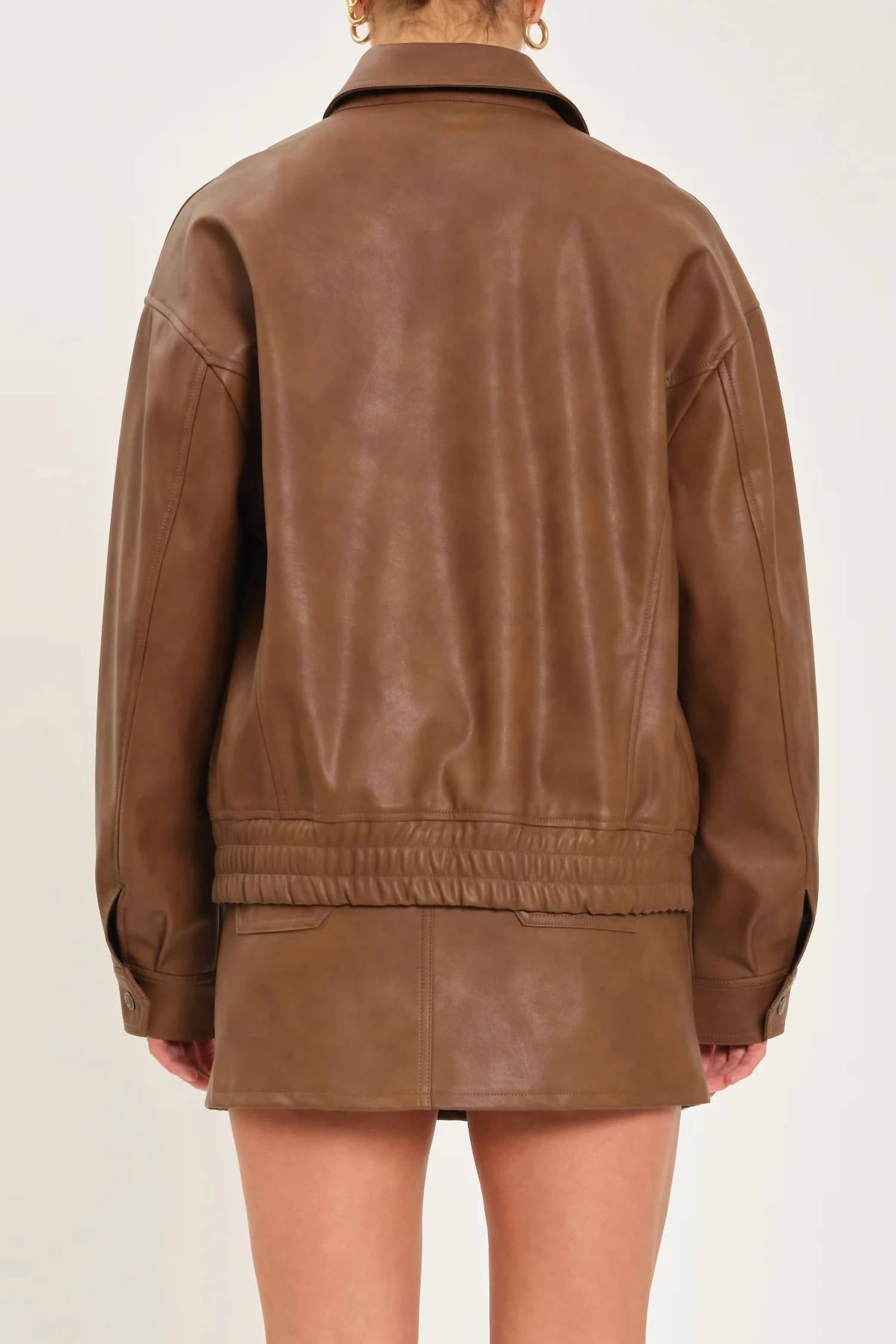 DAZE Icon Boyfriend Zip Up Bomber Jacket in vintage sable - women's jacket - detail view