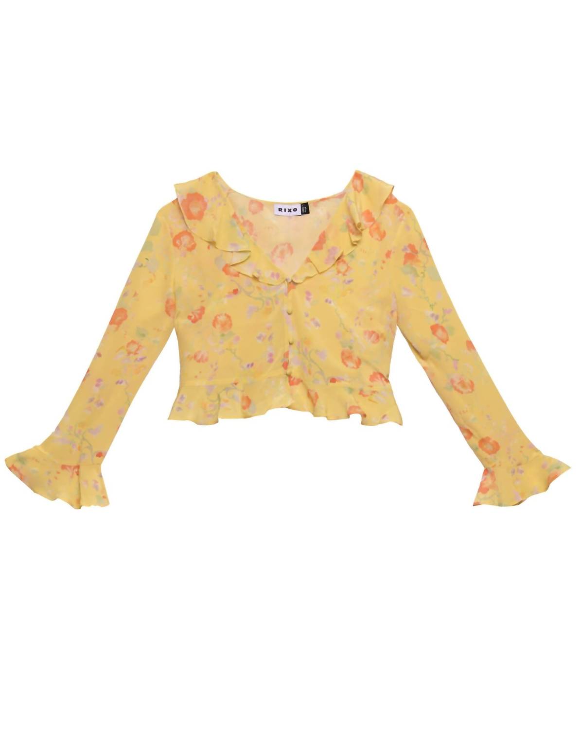 RIXO Women's Amaya Top in waterblossom yellow - women's shirt