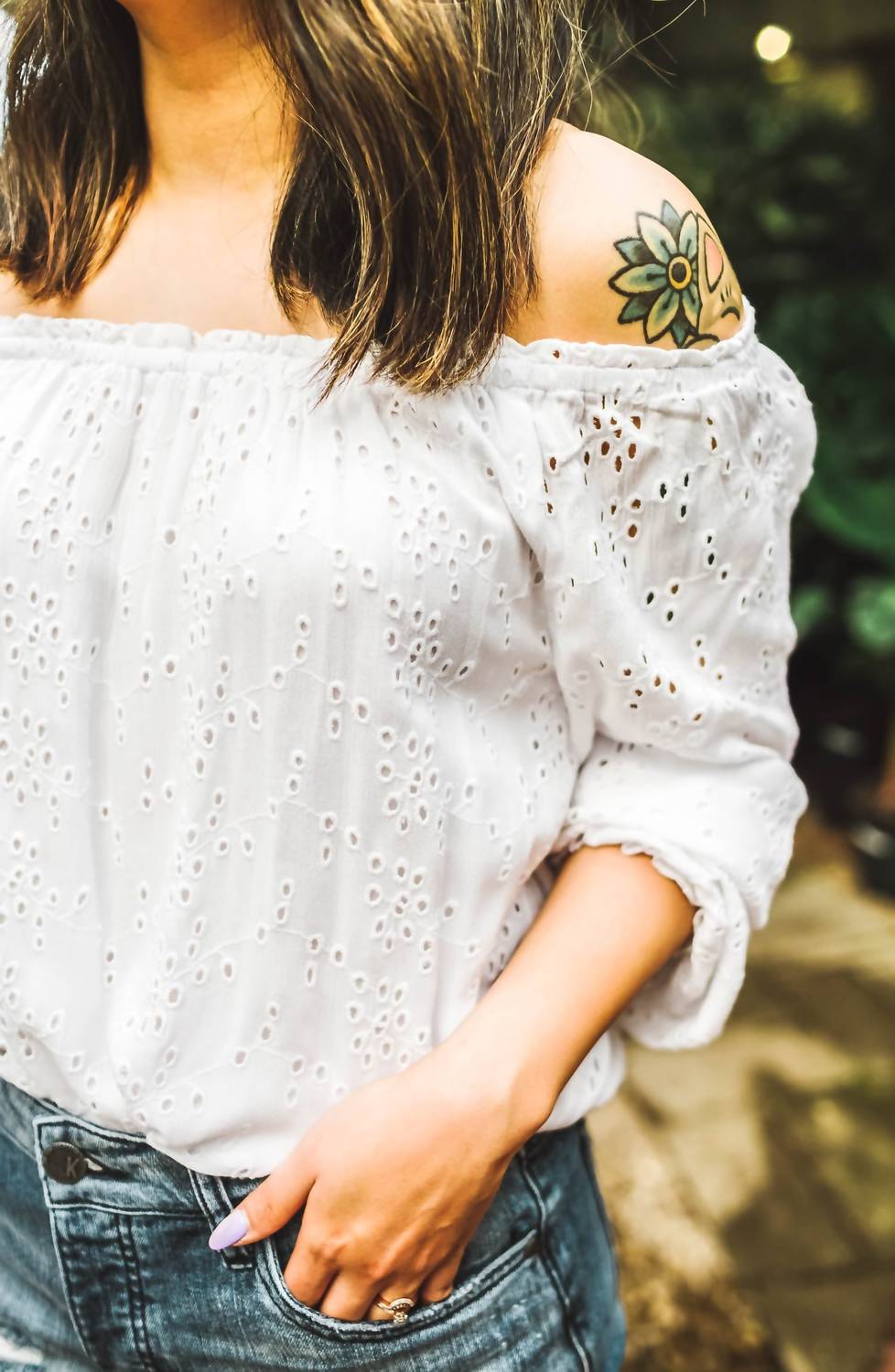 Blooming Eyelet Ballet Neck Blouse