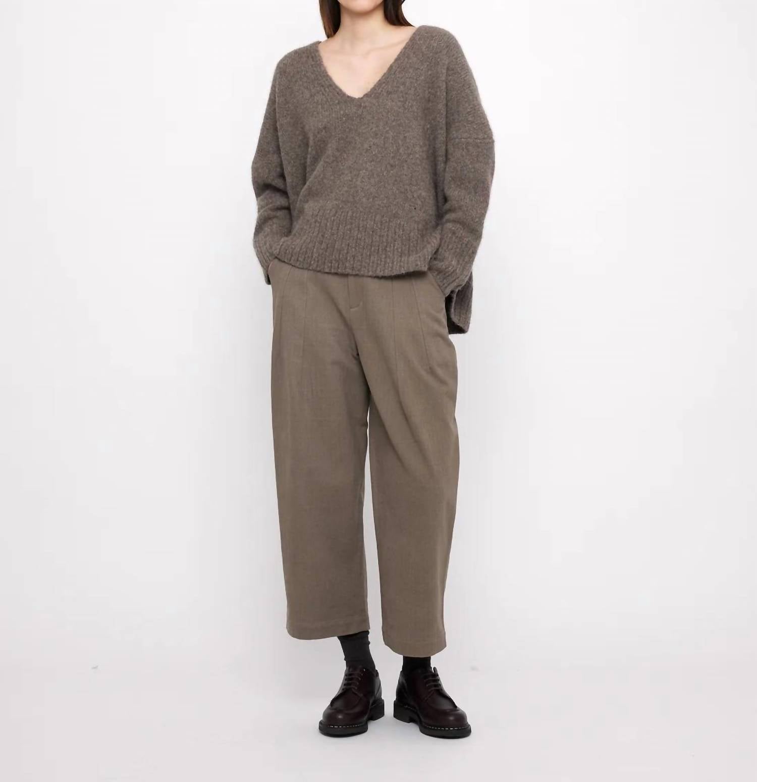 7115 by SZEKI Chunky V-neck Sweater in umber - women's sweater - alternate view