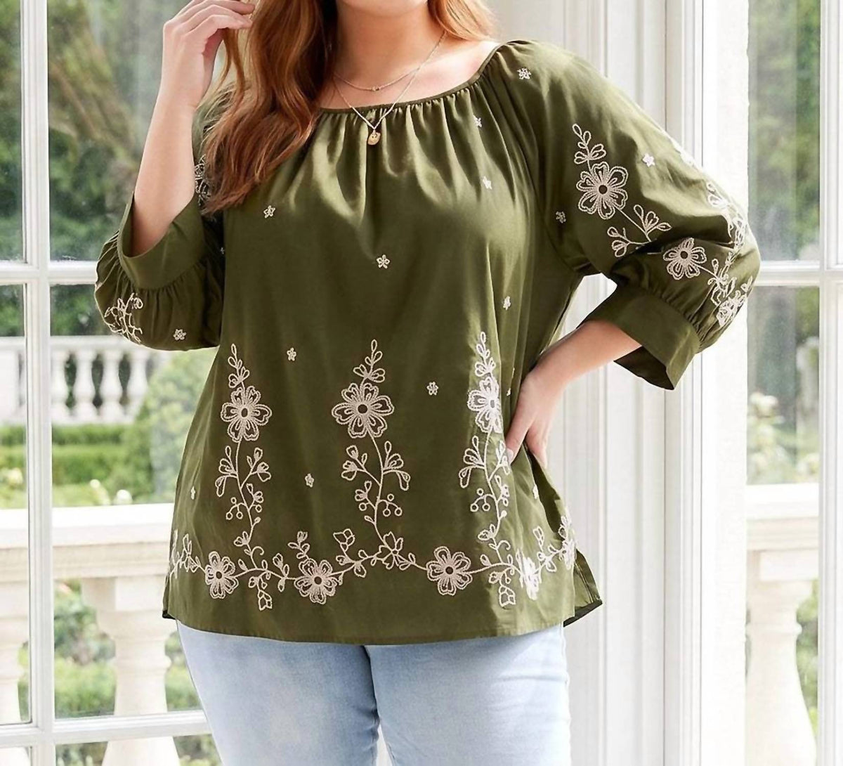 Karen Kane - Embroidered Blouson Sleeve Top