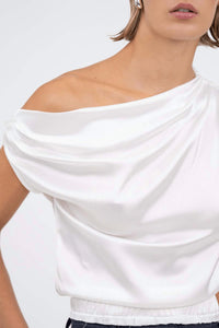 Nonchalant Label Adelina Asymmetrical Crop Top in ivory - women's blouse - view 4
