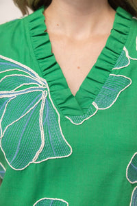 Voy - Applique Floral Ruffle Top