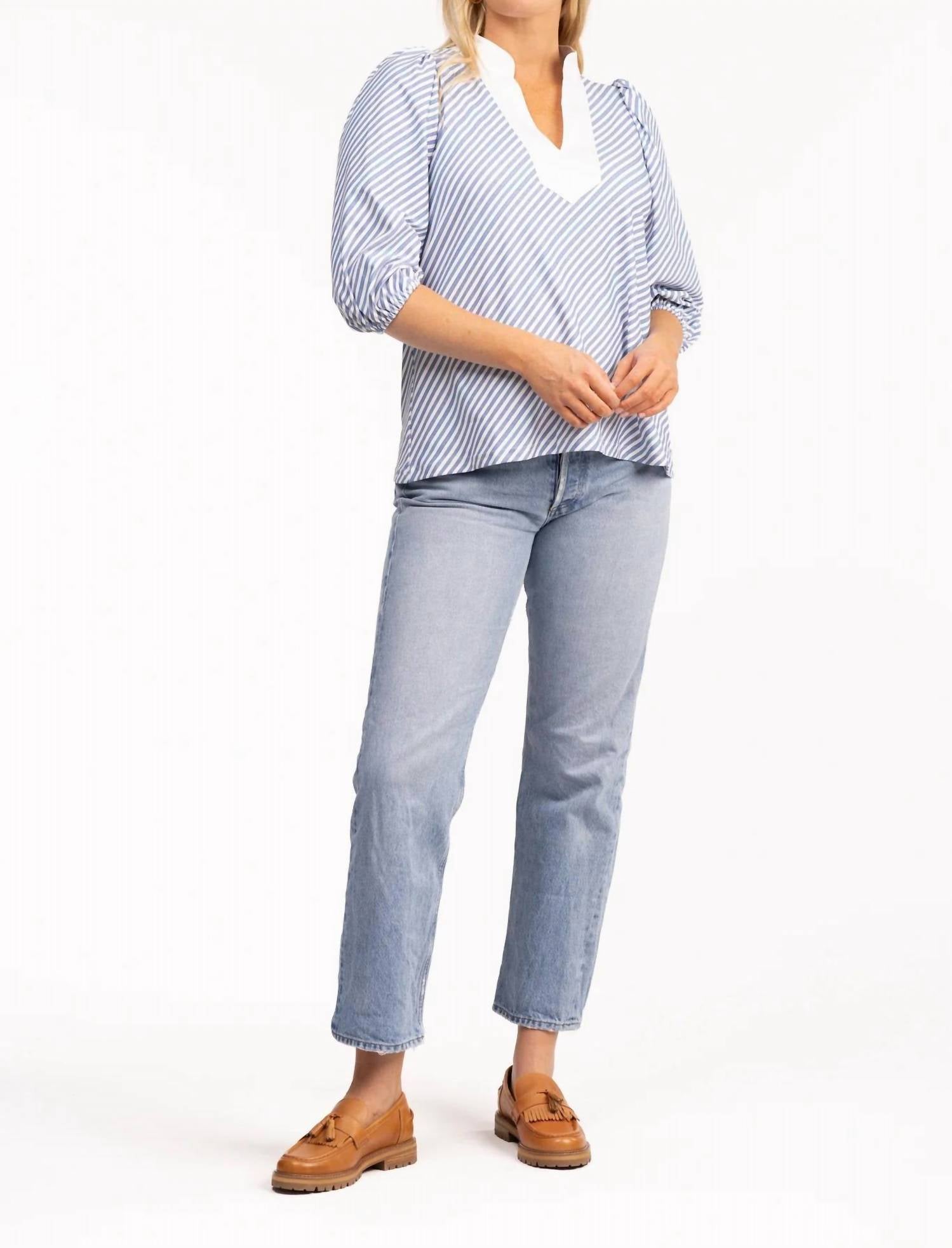 SMITH & QUINN Eliza Tunic Top in chambray stripe - women's shirt - detail view