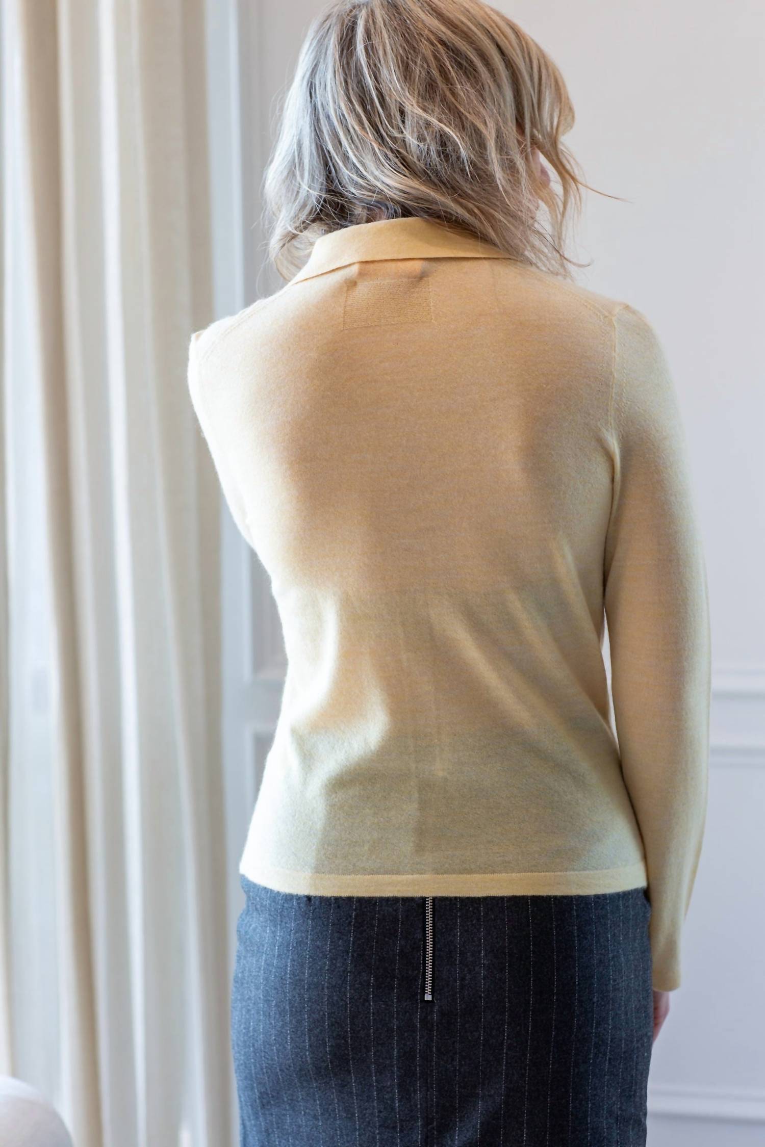 Guest In Residence Elle Long Sleeve Button Down Shirt in residence elle long sleeve button down shirt in butter - women's shirt - detail view