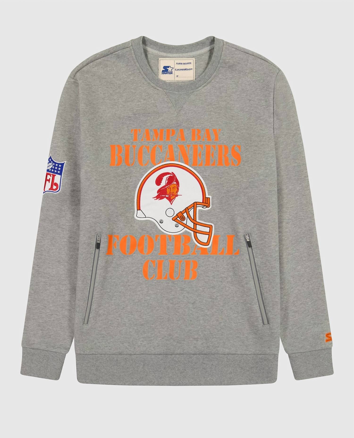 Starter - Men's Tampa Bay Buccaneers Crew Neck Sweatshirt With Zip Pockets