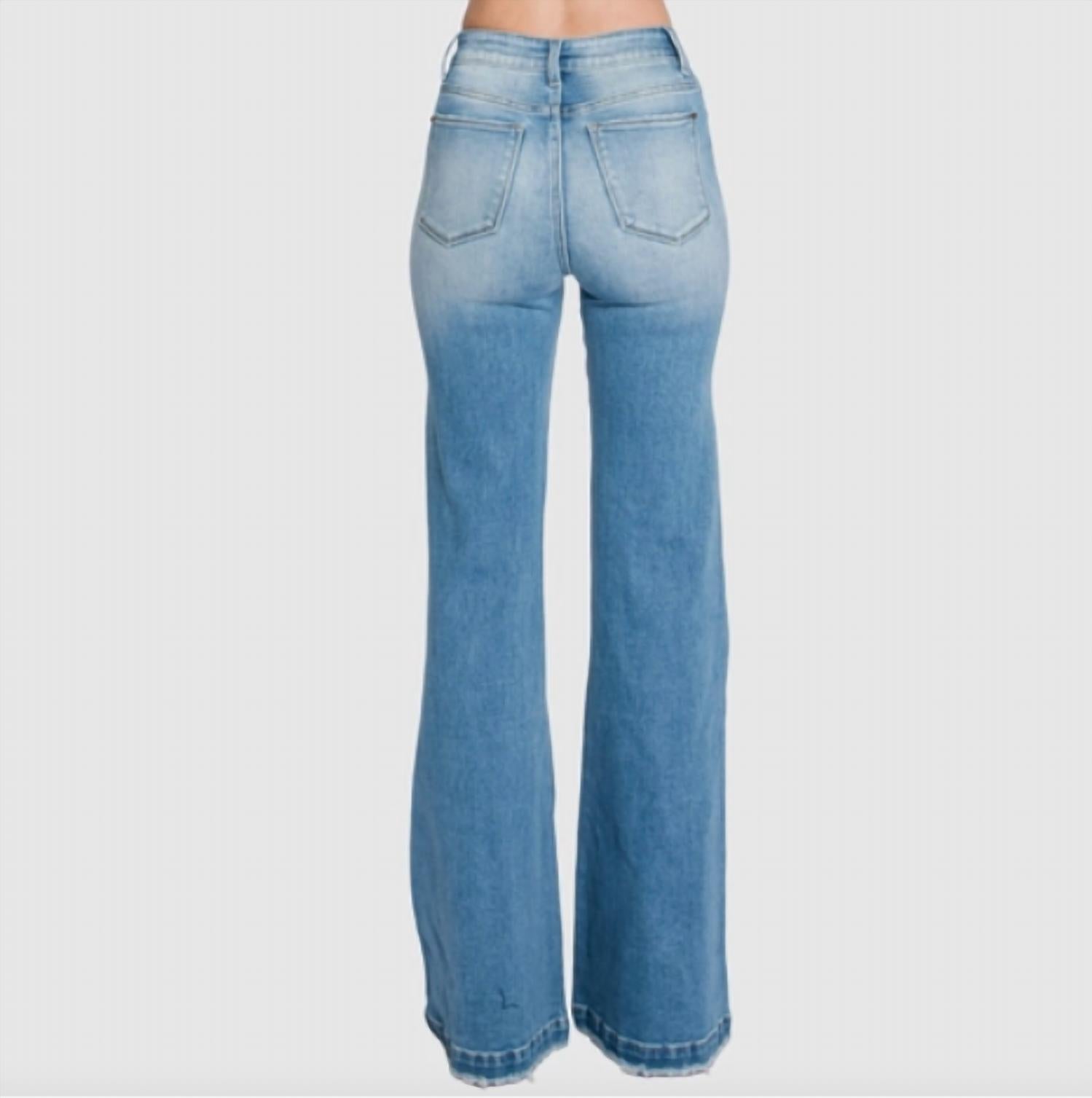 Petra153 - Distressed Super High Rise Flare Jeans - Petite