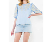 Thml - Puff Sleeve Embroidered Striped Top