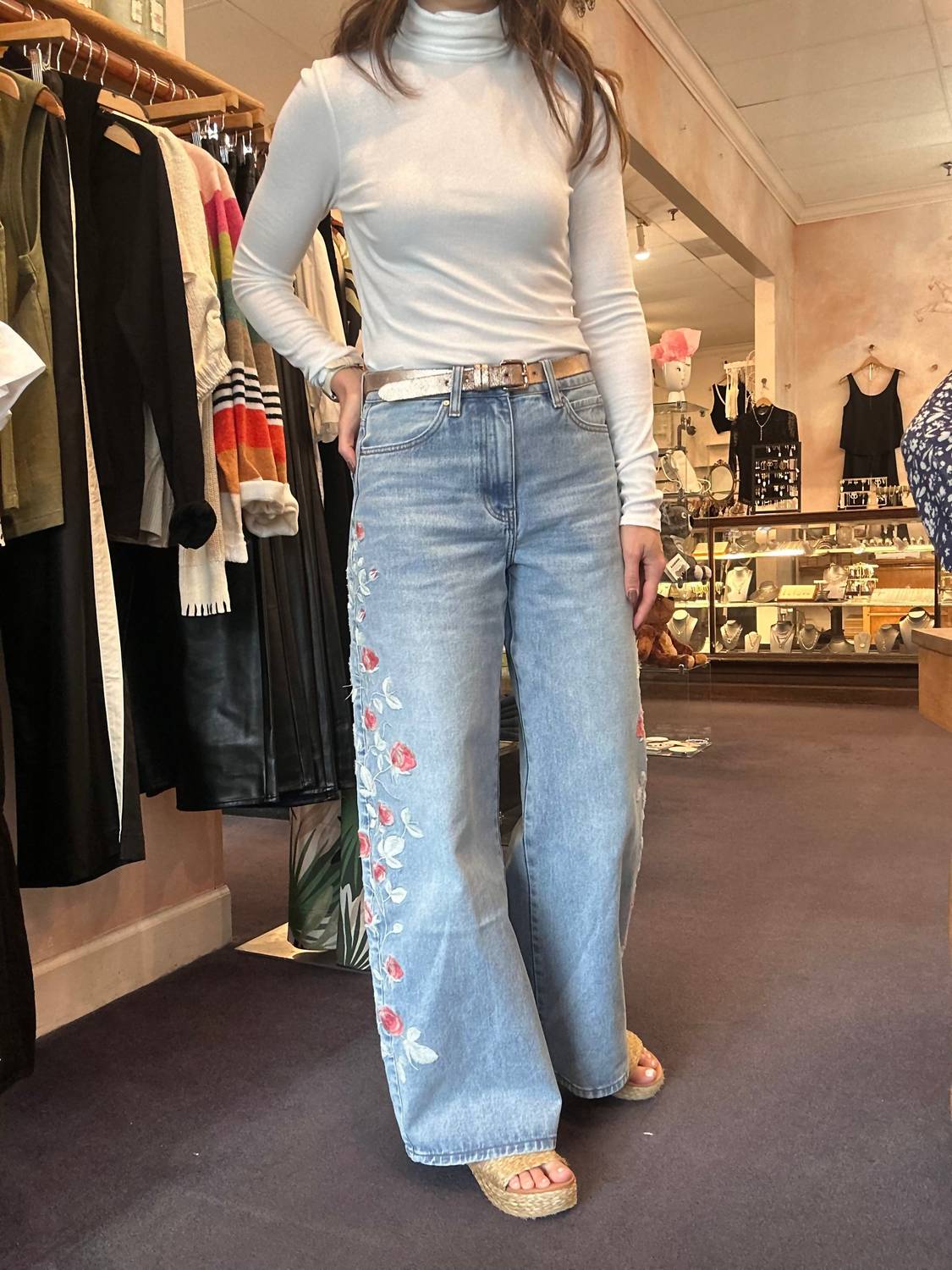 Bayeas - Embroidered Barrel Leg Jeans