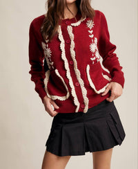 Listicle - Daisy Embroidered Trim Cardigan Sweater