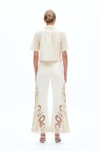 Bayeas - Embroidered High Rise Wide Leg Pants