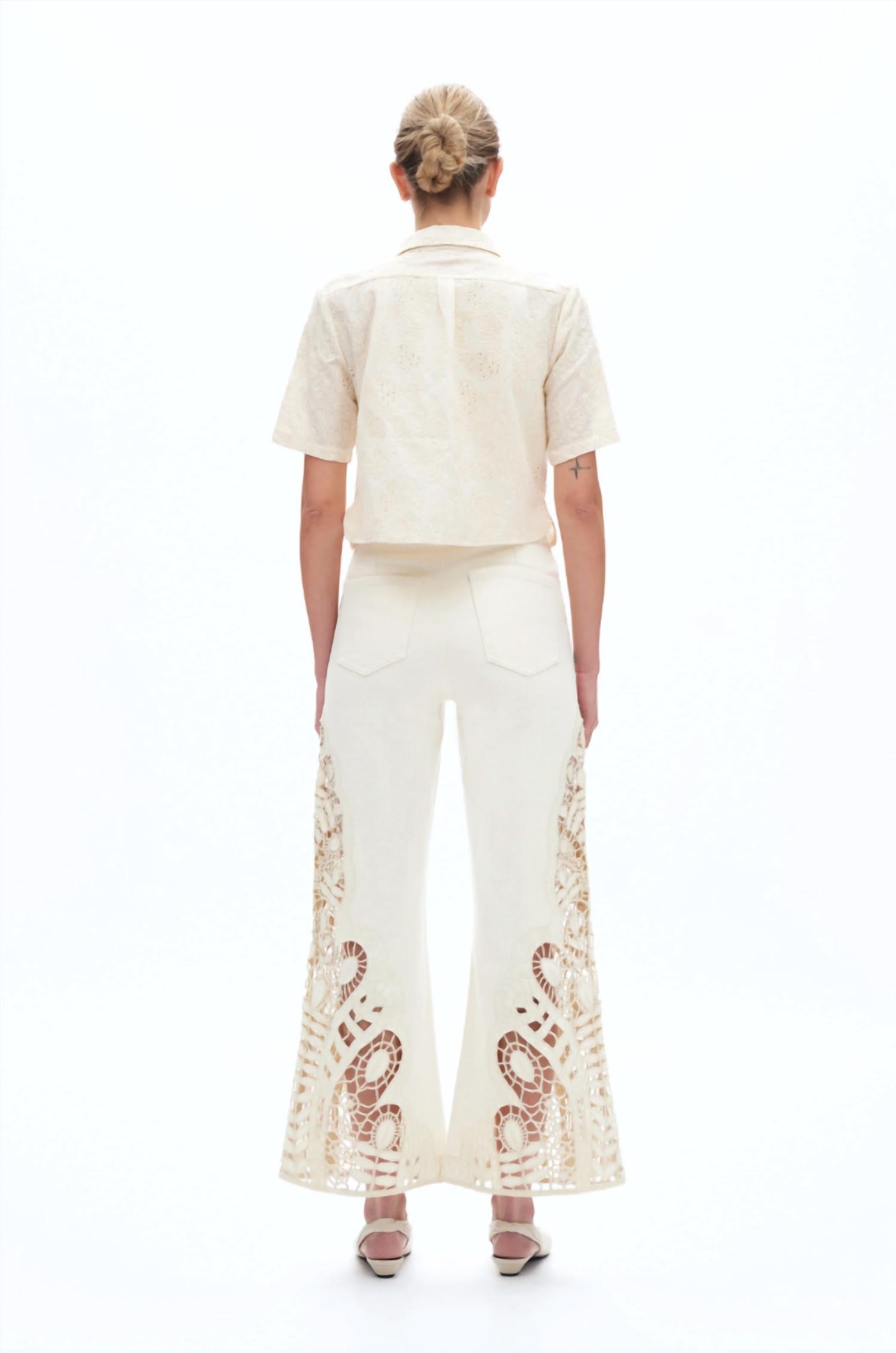 Bayeas - Embroidered High Rise Wide Leg Pants