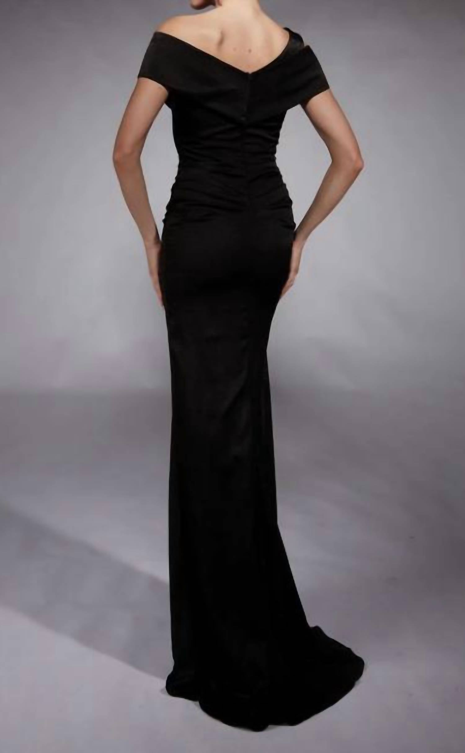 ALYCE PARIS Asymmetric Neck V-back Mother Of The Bride Dress in black - women's dress - detail view