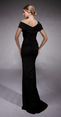 ALYCE PARIS Asymmetric Neck V-back Mother Of The Bride Dress in black - women's dress - alternate view