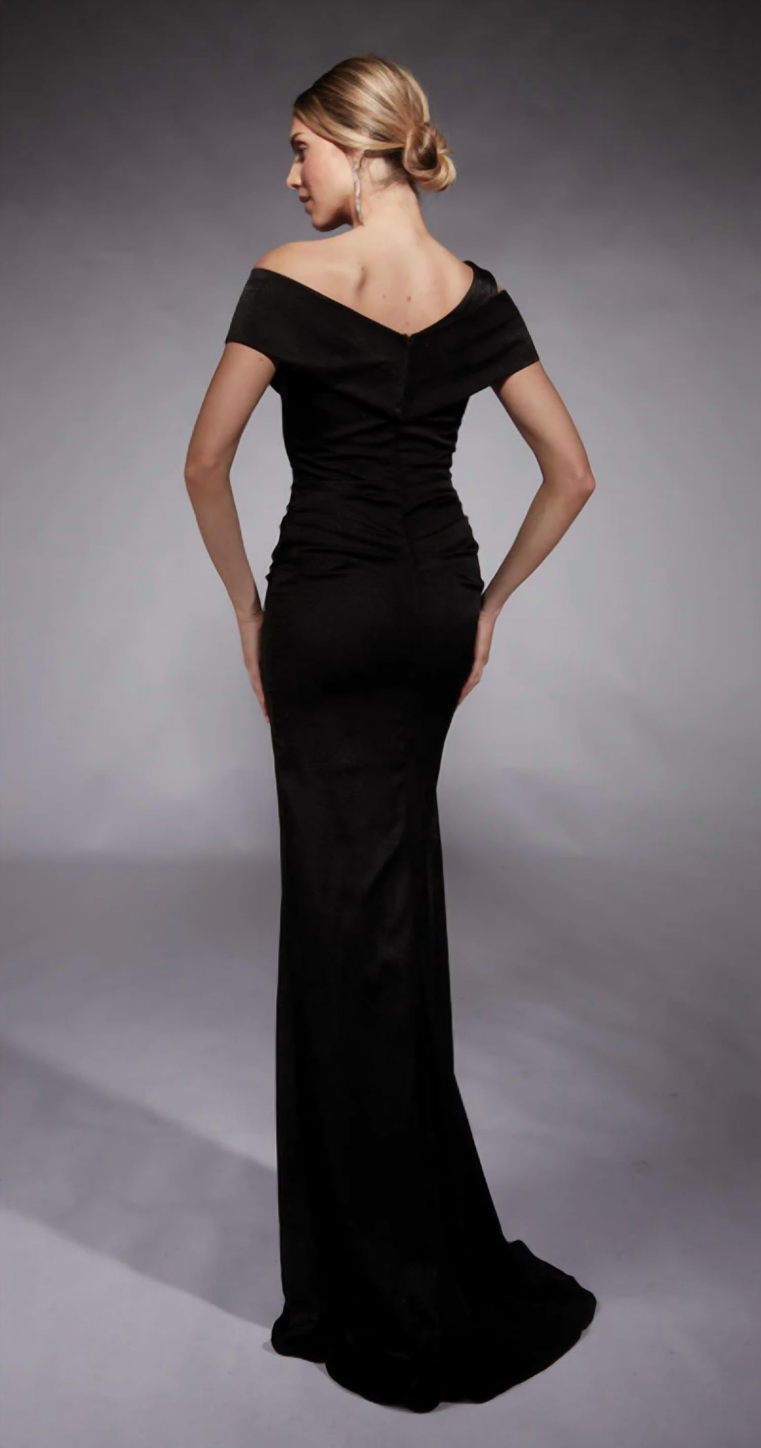 ALYCE PARIS Asymmetric Neck V-back Mother Of The Bride Dress in black - women's dress - alternate view