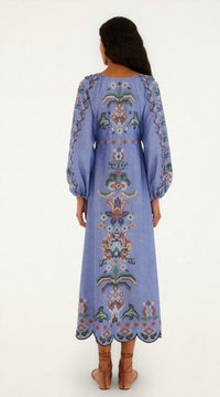Farm Rio - Embroidery Long Sleeve Midi Dress