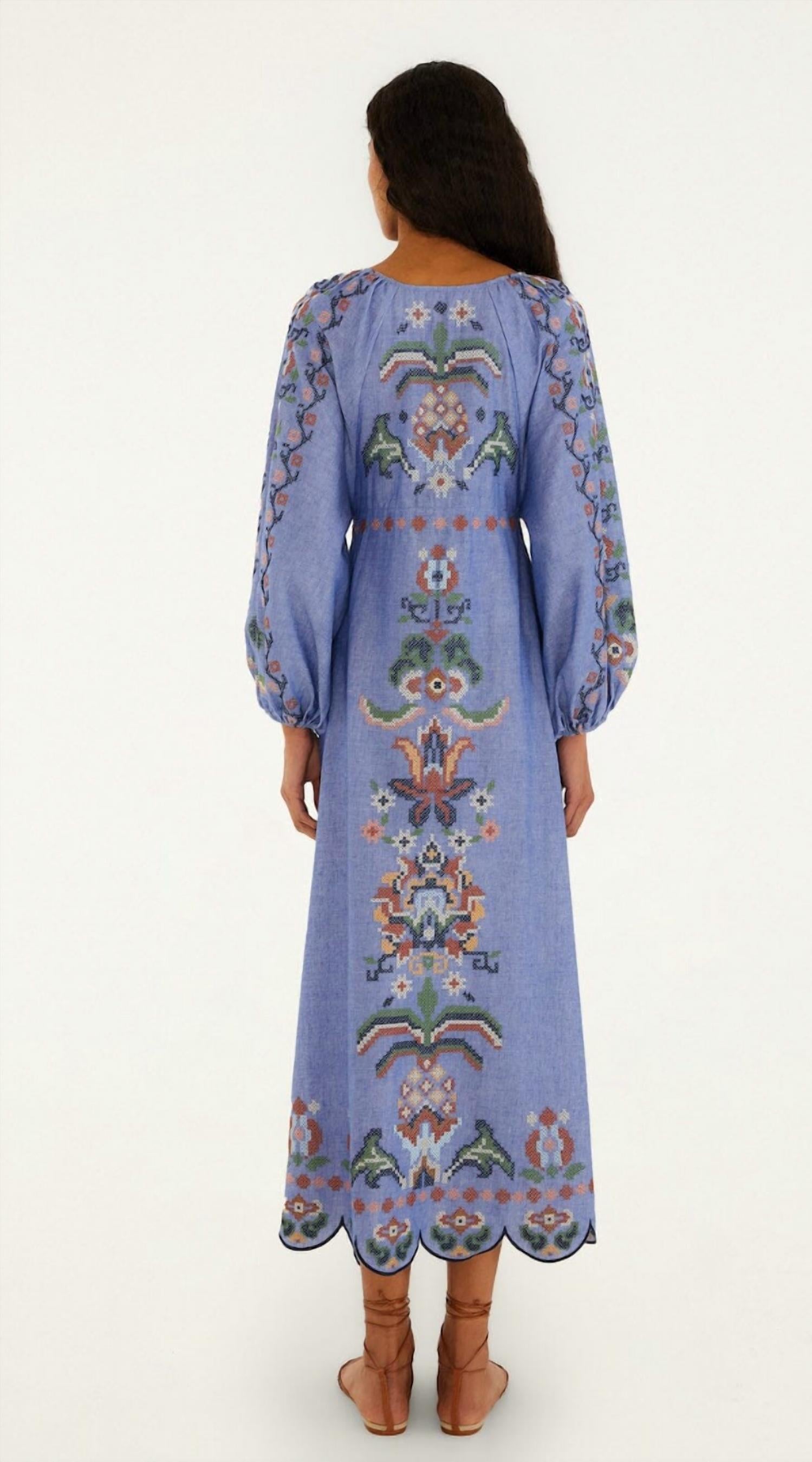 Farm Rio - Embroidery Long Sleeve Midi Dress
